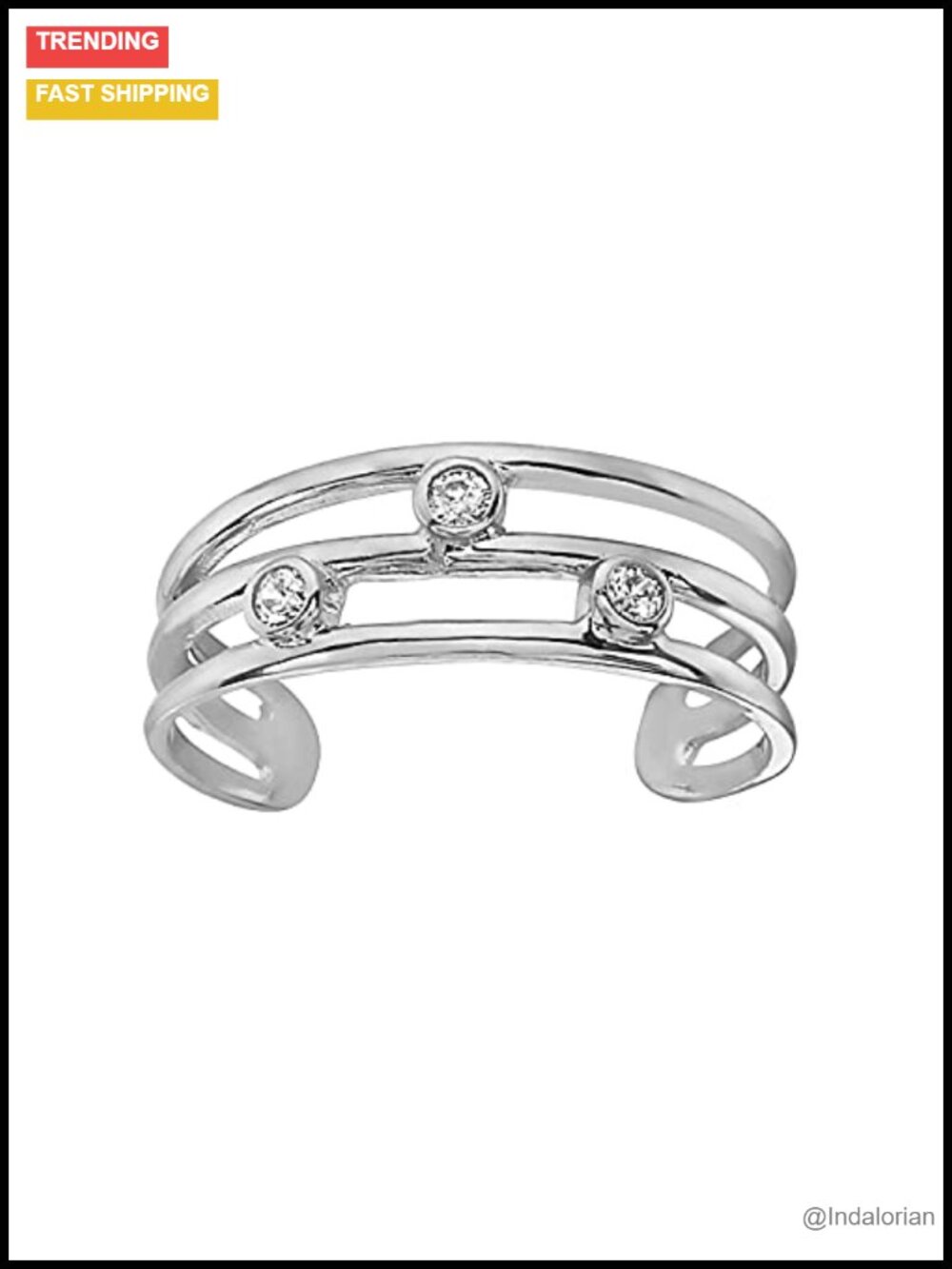925 Sterling Silver Adjustable Three Row Cubic Zirconia Open Toe Ring